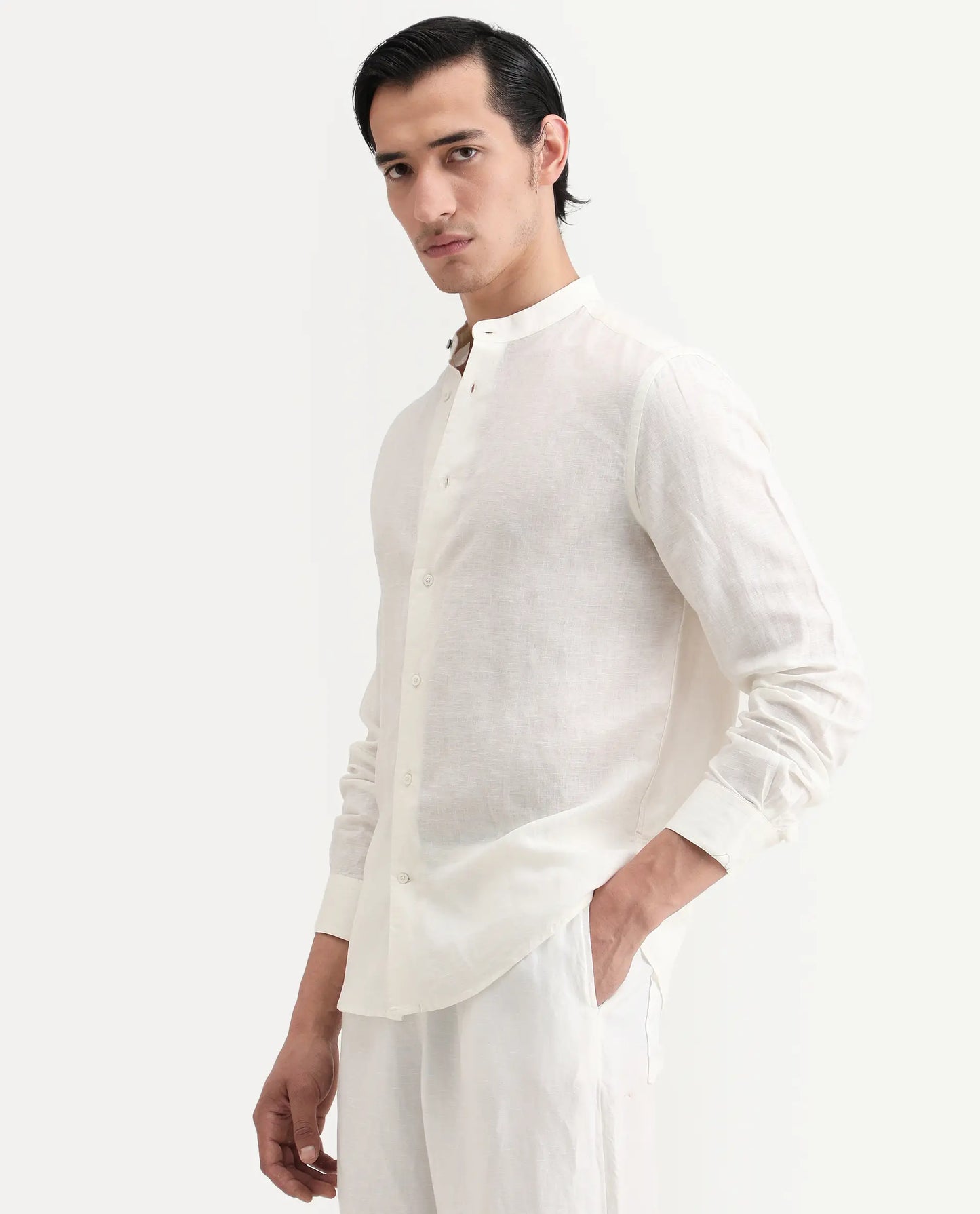 Rare Rabbit Men's Cinex 26 Off White 100% Linen Fabric Full Sleeve Regular Fit Shirt