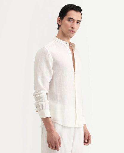 Rare Rabbit Men's Cinex 26 Off White 100% Linen Fabric Full Sleeve Regular Fit Shirt