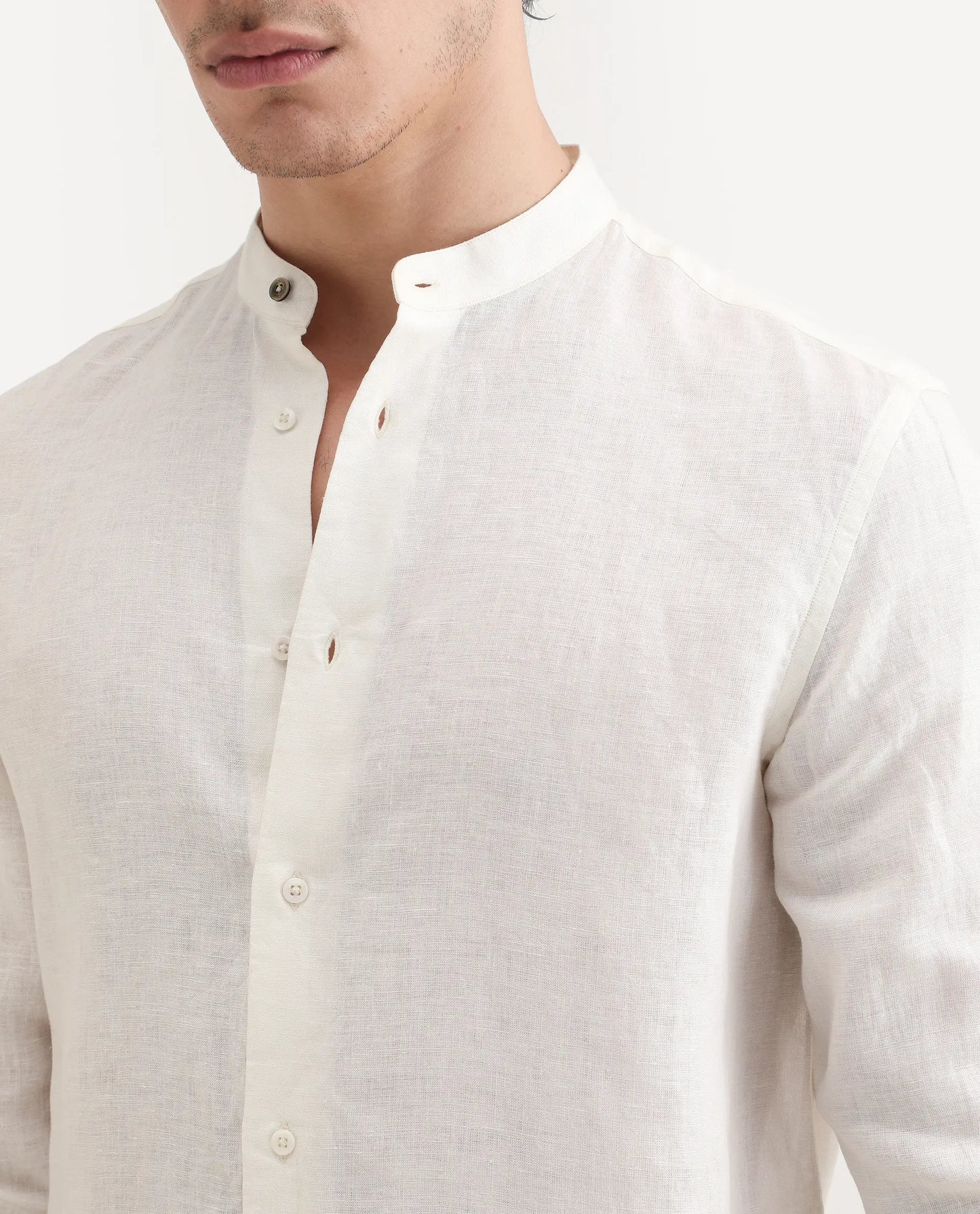 Rare Rabbit Men's Cinex 26 Off White 100% Linen Fabric Full Sleeve Regular Fit Shirt