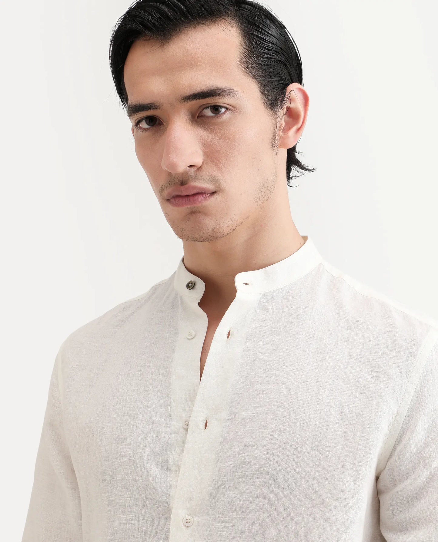 Rare Rabbit Men's Cinex 26 Off White 100% Linen Fabric Full Sleeve Regular Fit Shirt