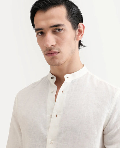 Rare Rabbit Men's Cinex 26 Off White 100% Linen Fabric Full Sleeve Regular Fit Shirt