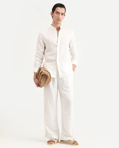 Rare Rabbit Men's Cinex 26 Off White 100% Linen Fabric Full Sleeve Regular Fit Shirt
