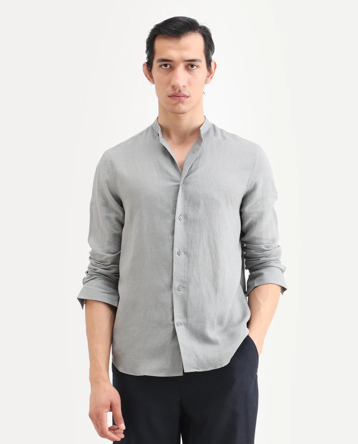 Rare Rabbit Men's Cinex 26 Dusky Olive 100% Linen Fabric Full Sleeve Regular Fit Shirt | Rare Rabbit at Broadway