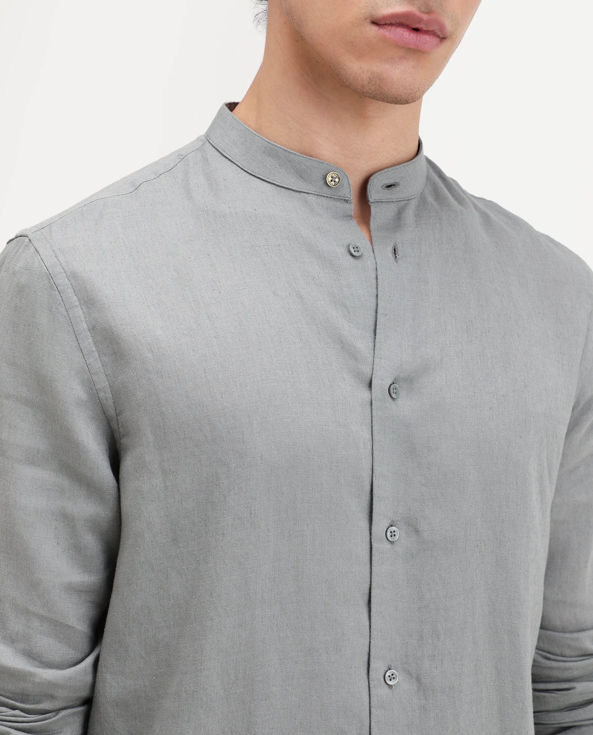 Rare Rabbit Men's Cinex 26 Dusky Olive 100% Linen Fabric Full Sleeve Regular Fit Shirt | Rare Rabbit at Broadway
