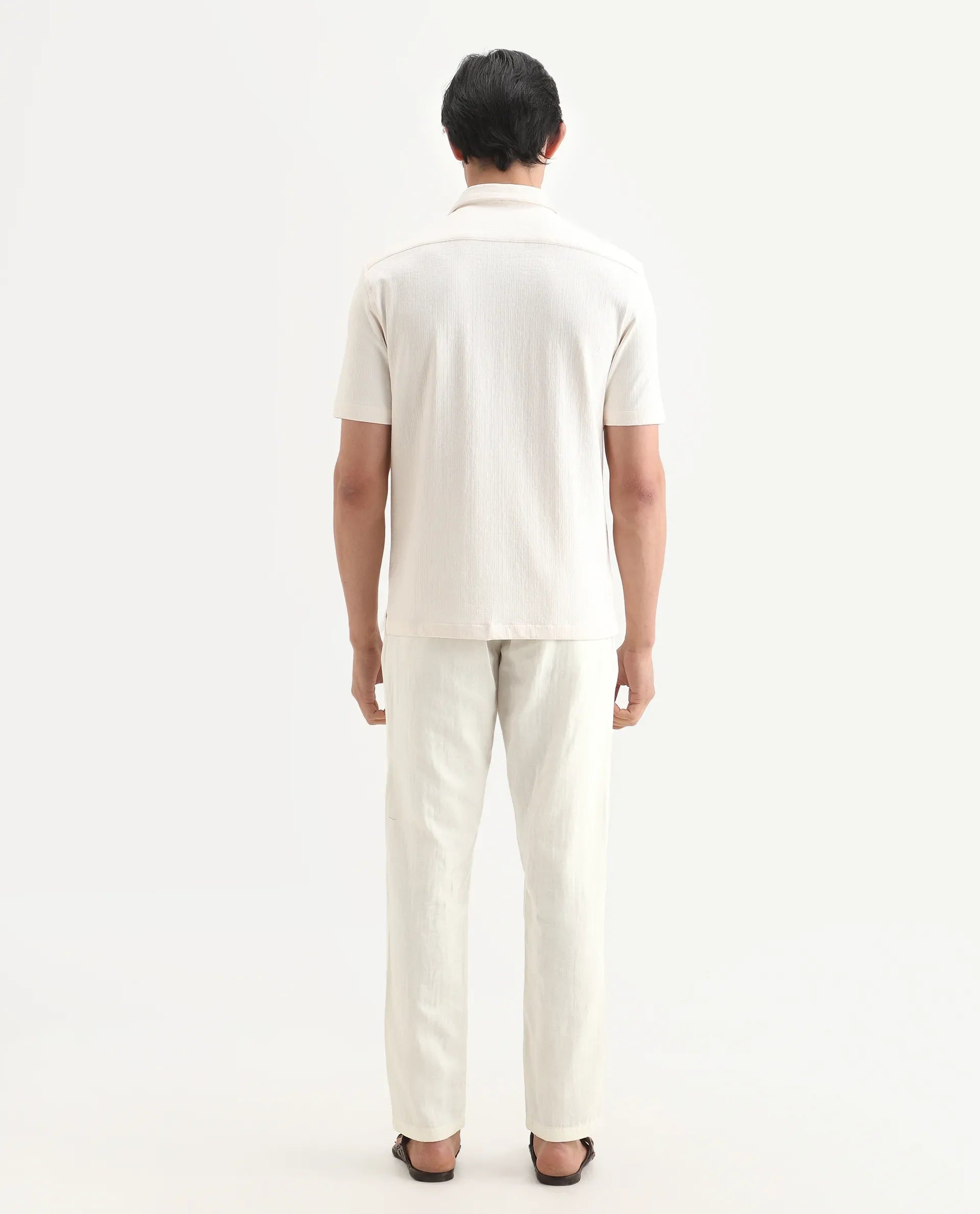 Rare Rabbit Men's Pastor-Ss26 Off White Cotton Fabric Regular Fit Drawstring Plain Trouser | Rare Rabbit at Broadway