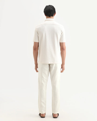 Rare Rabbit Men's Pastor-Ss26 Off White Cotton Fabric Regular Fit Drawstring Plain Trouser | Rare Rabbit at Broadway