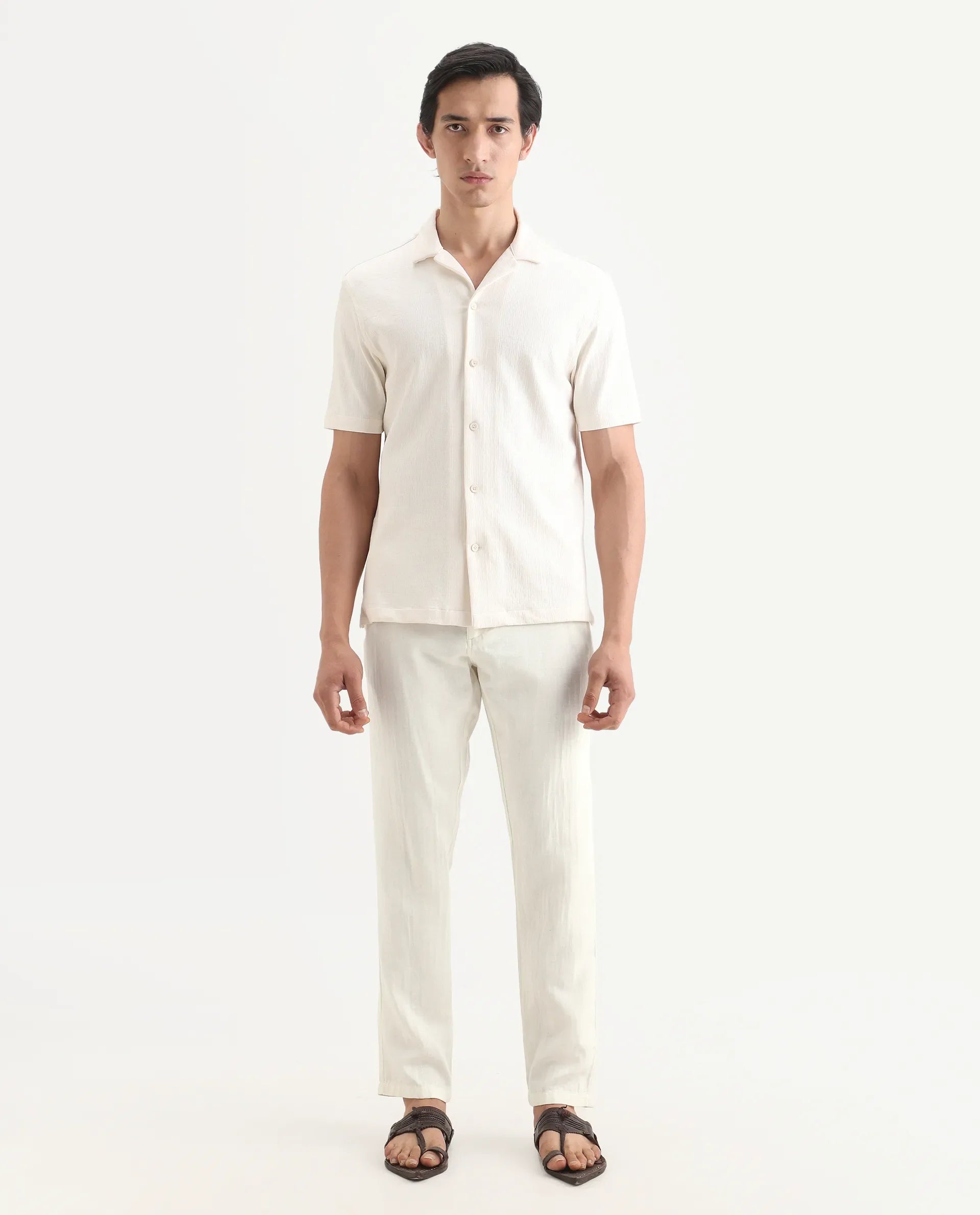 Rare Rabbit Men's Pastor-Ss26 Off White Cotton Fabric Regular Fit Drawstring Plain Trouser | Rare Rabbit at Broadway