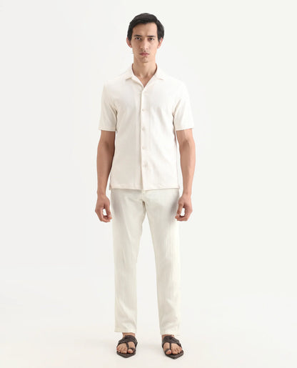 Rare Rabbit Men's Pastor-Ss26 Off White Cotton Fabric Regular Fit Drawstring Plain Trouser | Rare Rabbit at Broadway