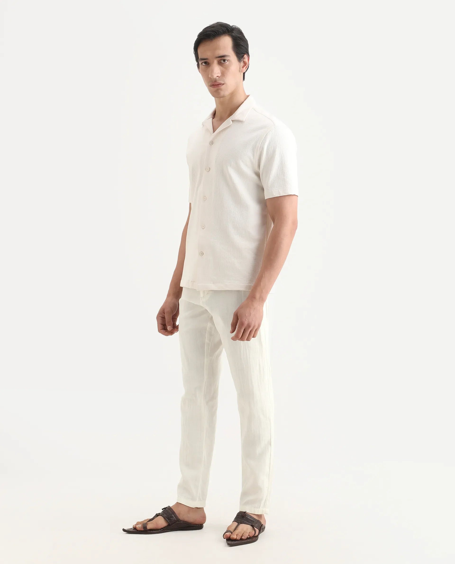 Rare Rabbit Men's Pastor-Ss26 Off White Cotton Fabric Regular Fit Drawstring Plain Trouser | Rare Rabbit at Broadway