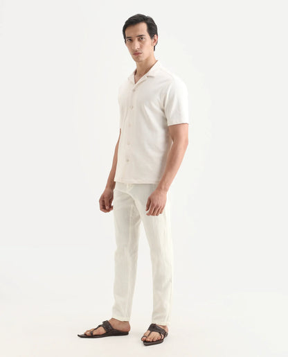 Rare Rabbit Men's Pastor-Ss26 Off White Cotton Fabric Regular Fit Drawstring Plain Trouser | Rare Rabbit at Broadway