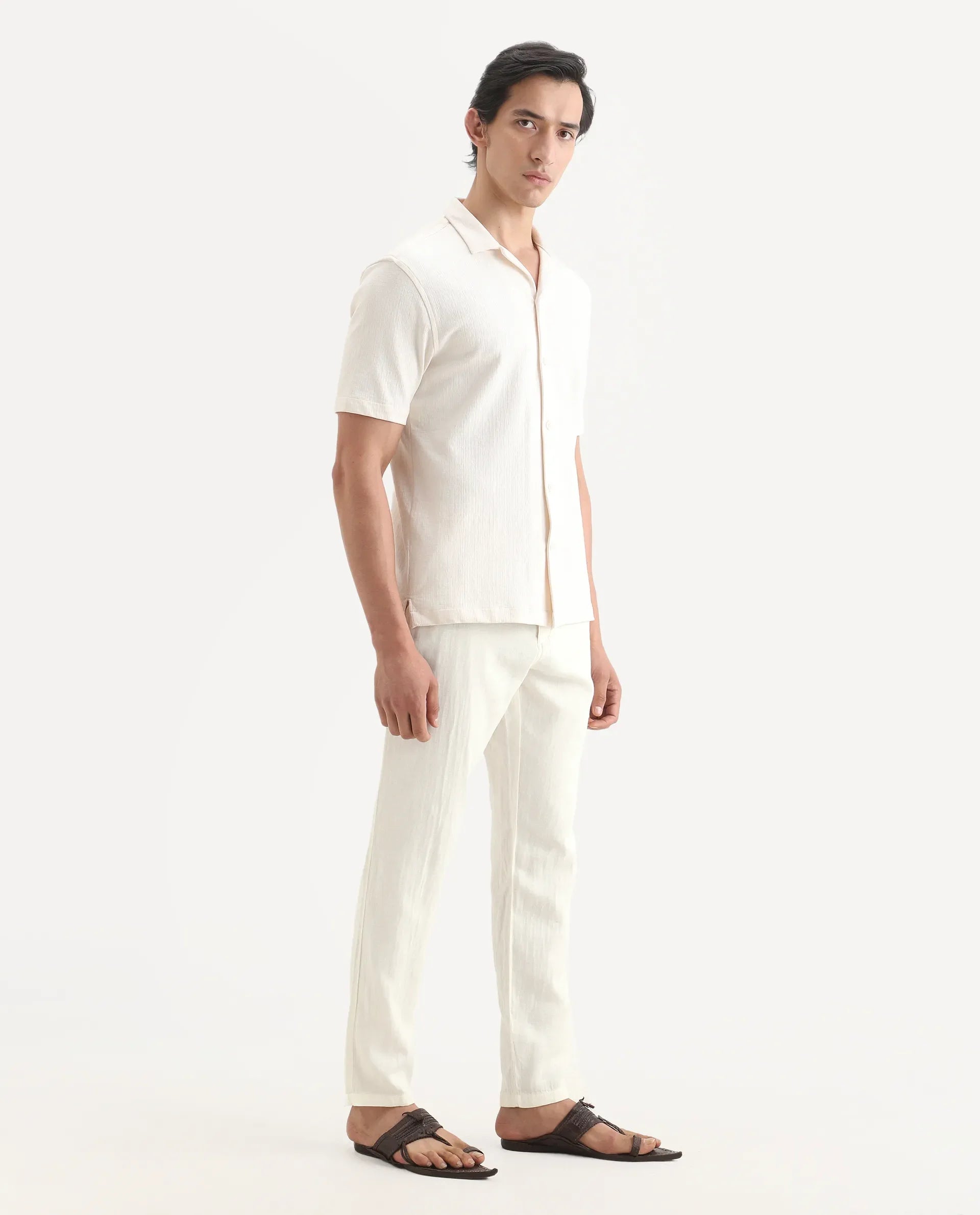 Rare Rabbit Men's Pastor-Ss26 Off White Cotton Fabric Regular Fit Drawstring Plain Trouser | Rare Rabbit at Broadway