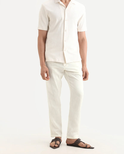 Rare Rabbit Men's Pastor-Ss26 Off White Cotton Fabric Regular Fit Drawstring Plain Trouser | Rare Rabbit at Broadway