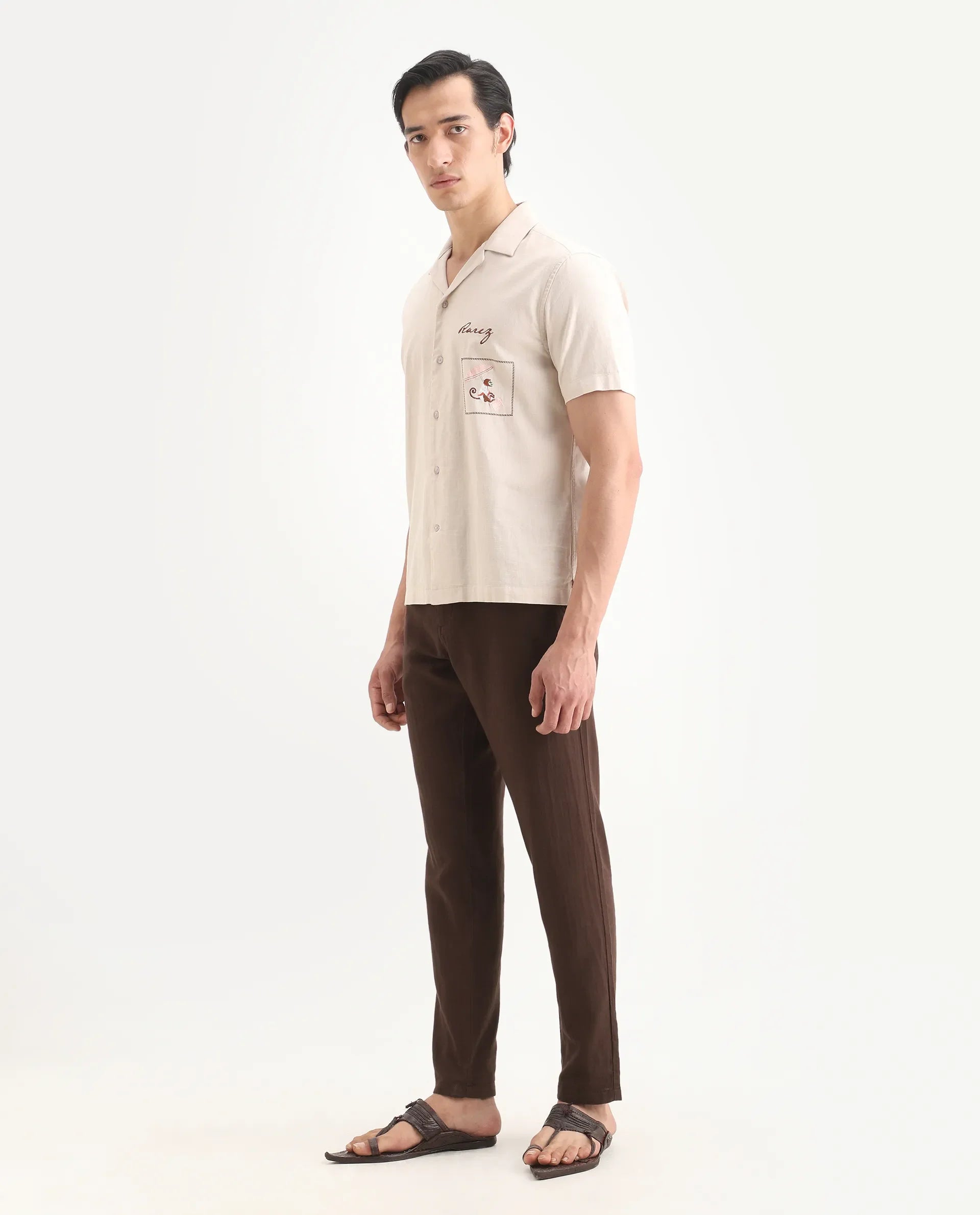Rare Rabbit Men's Pastor-Ss26 Brown Cotton Fabric Regular Fit Drawstring Plain Trouser | Rare Rabbit at Broadway