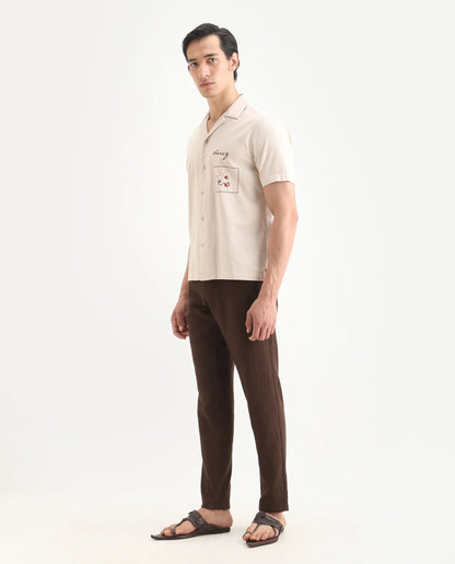 Rare Rabbit Men's Pastor-Ss26 Brown Cotton Fabric Regular Fit Drawstring Plain Trouser | Rare Rabbit at Broadway