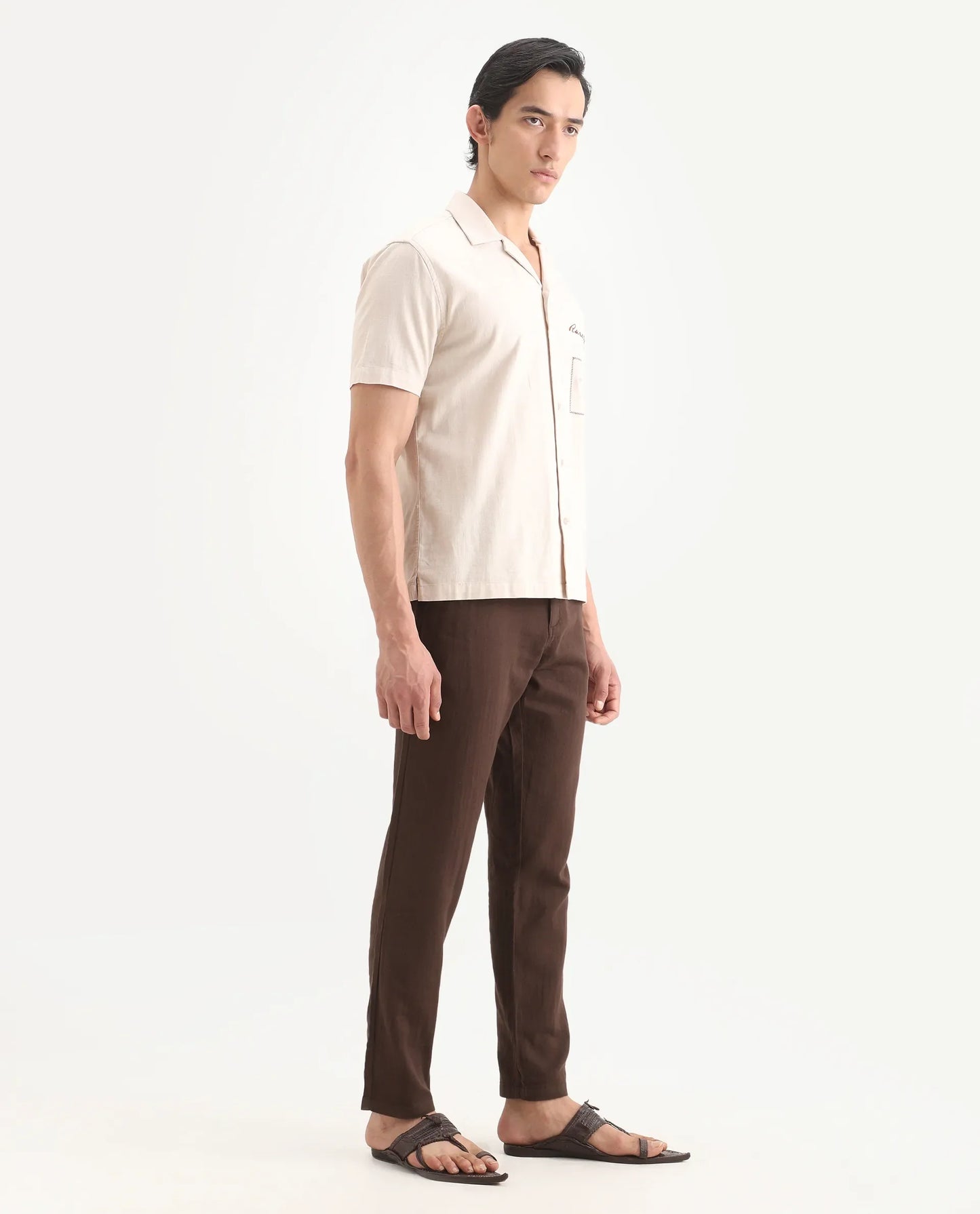 Rare Rabbit Men's Pastor-Ss26 Brown Cotton Fabric Regular Fit Drawstring Plain Trouser | Rare Rabbit at Broadway