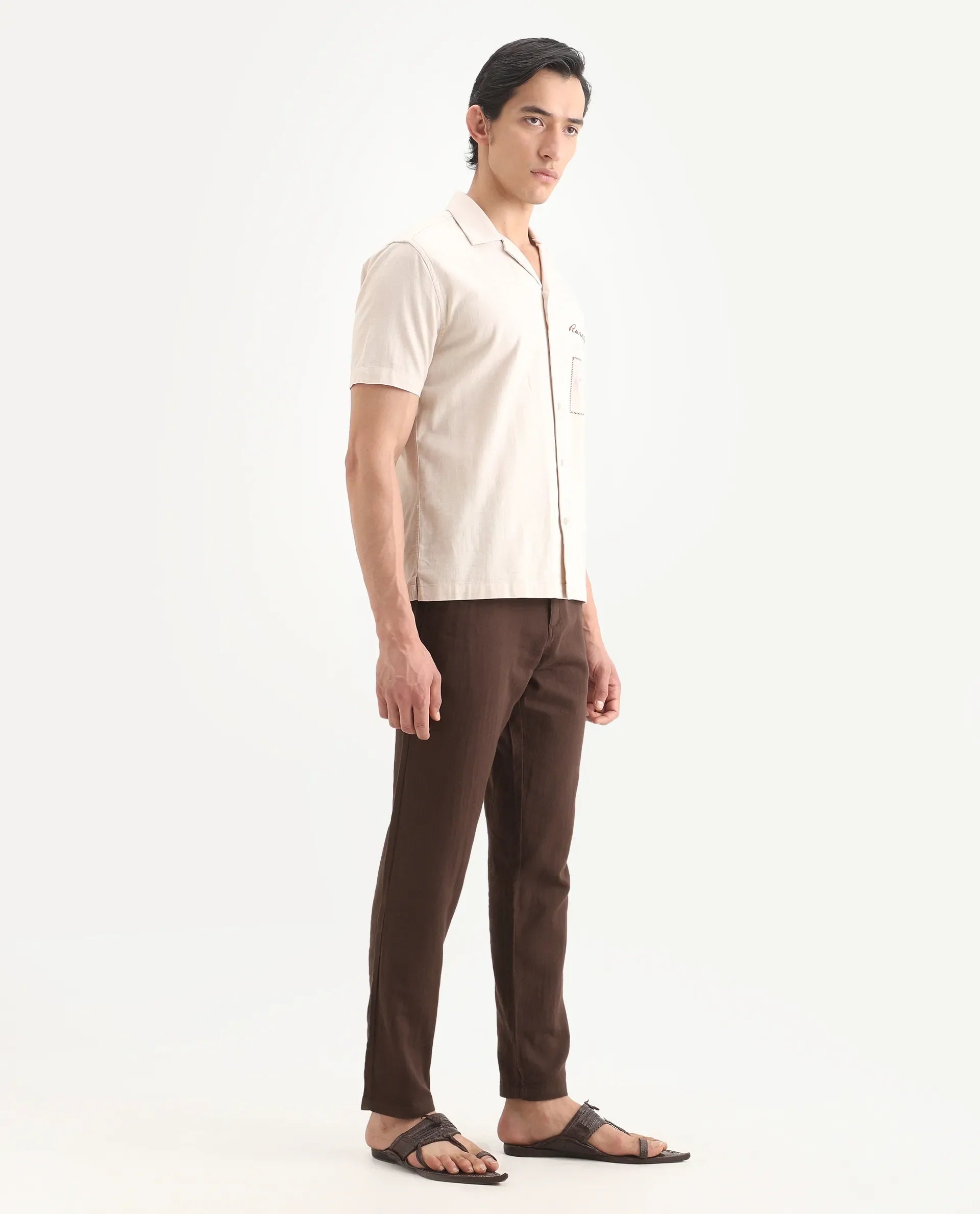 Rare Rabbit Men's Pastor-Ss26 Brown Cotton Fabric Regular Fit Drawstring Plain Trouser | Rare Rabbit at Broadway