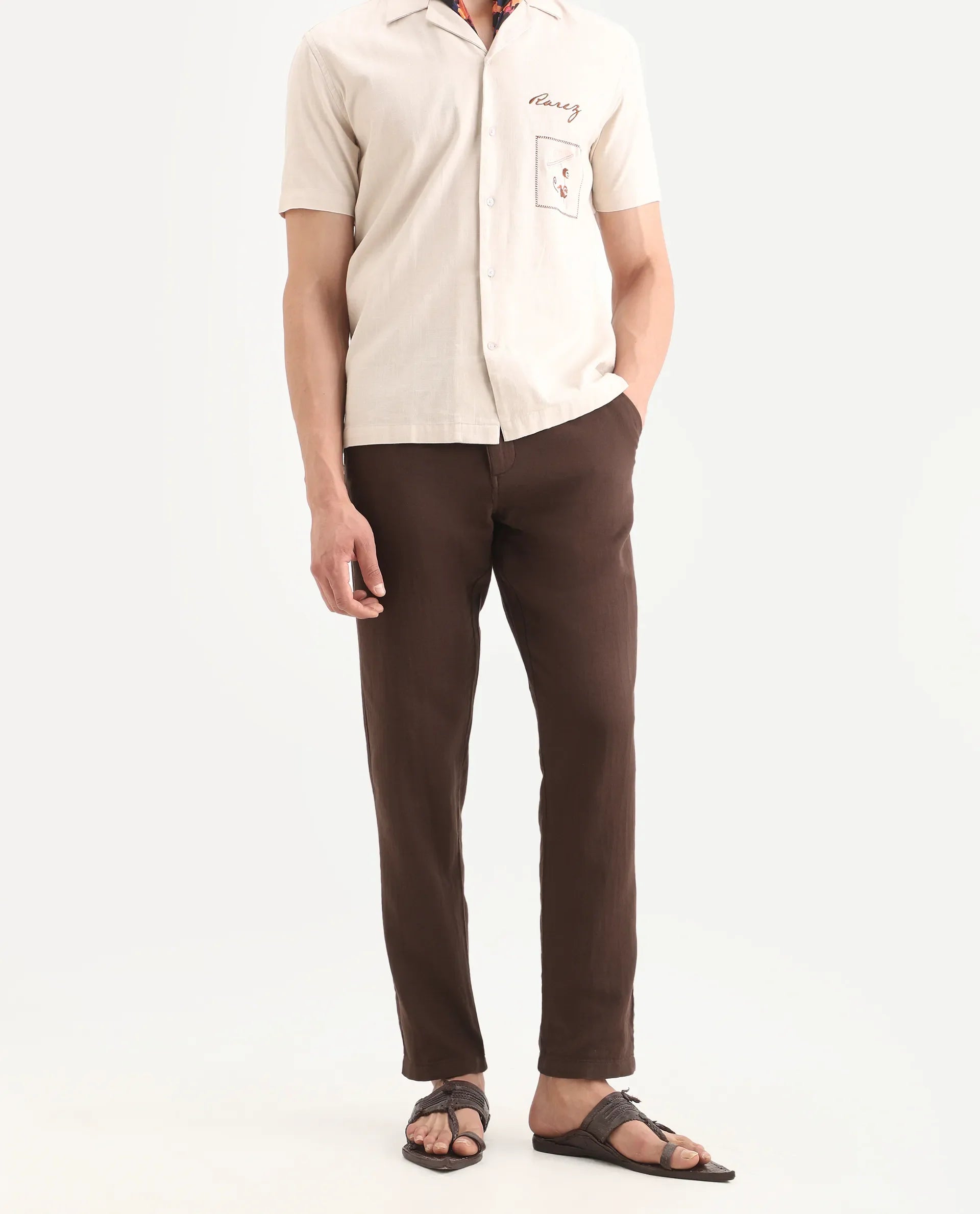 Rare Rabbit Men's Pastor-Ss26 Brown Cotton Fabric Regular Fit Drawstring Plain Trouser | Rare Rabbit at Broadway