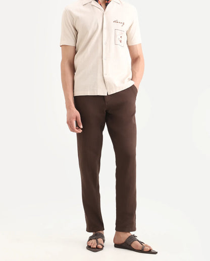 Rare Rabbit Men's Pastor-Ss26 Brown Cotton Fabric Regular Fit Drawstring Plain Trouser | Rare Rabbit at Broadway