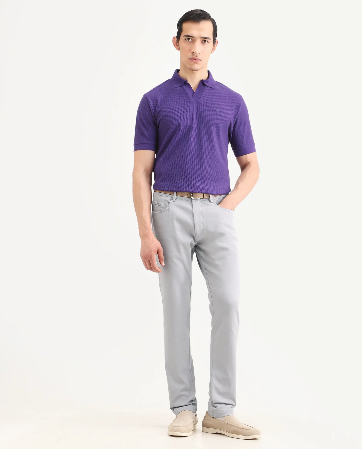 Rare Rabbit Men's Spoke-Ss26 Purple Cotton Blend Fabric Regular Fit Plain Trouser | Rare Rabbit at Broadway