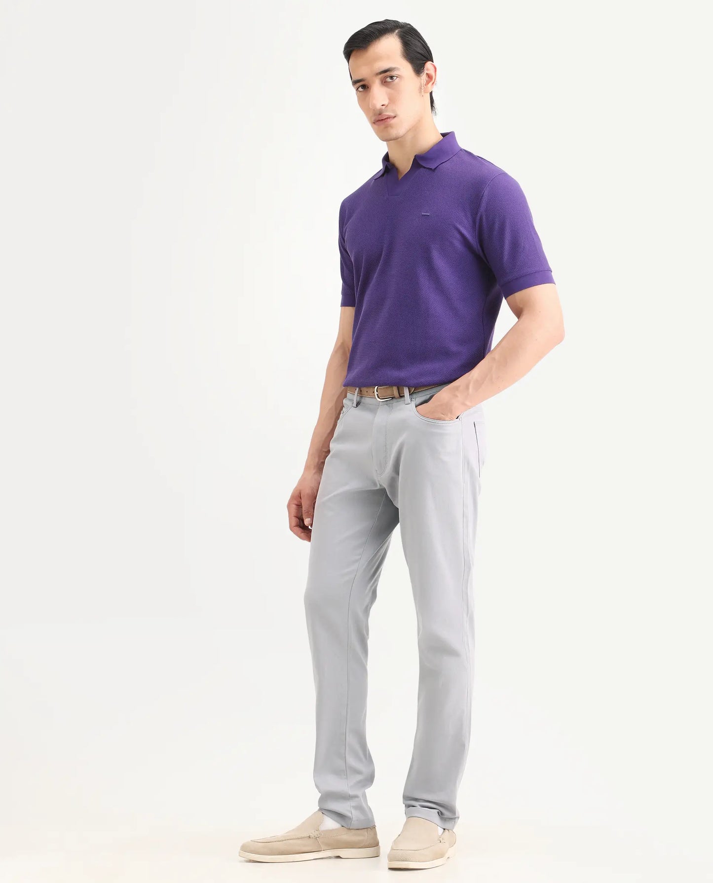 Rare Rabbit Men's Spoke-Ss26 Purple Cotton Blend Fabric Regular Fit Plain Trouser | Rare Rabbit at Broadway