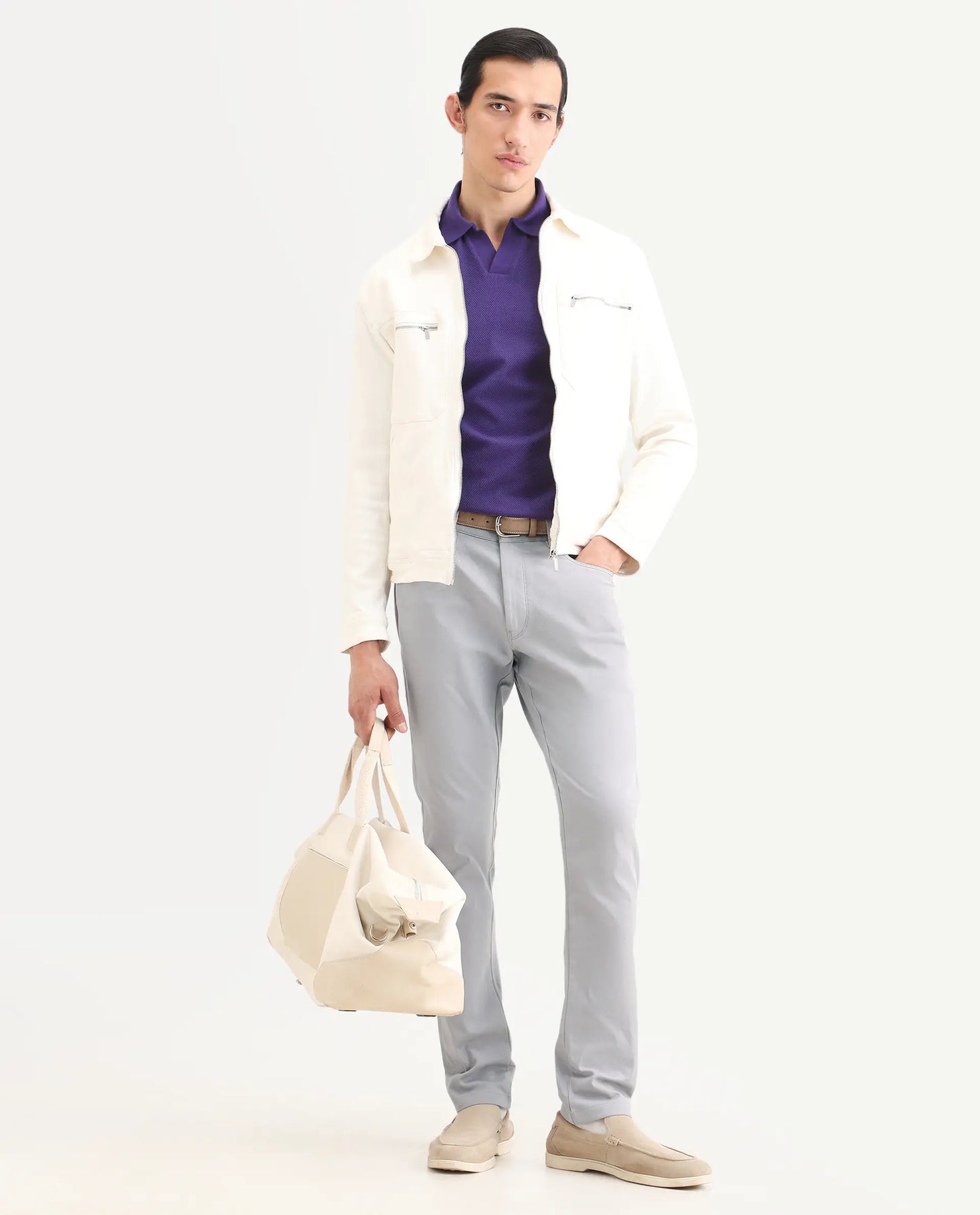 Rare Rabbit Men's Spoke-Ss26 Purple Cotton Blend Fabric Regular Fit Plain Trouser | Rare Rabbit at Broadway