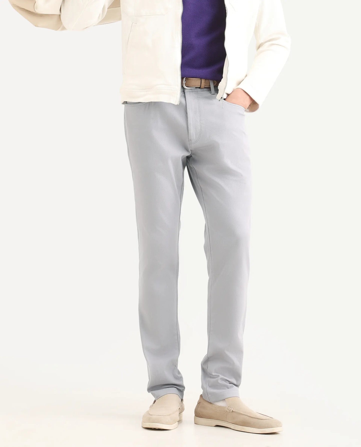 Rare Rabbit Men's Spoke-Ss26 Purple Cotton Blend Fabric Regular Fit Plain Trouser | Rare Rabbit at Broadway