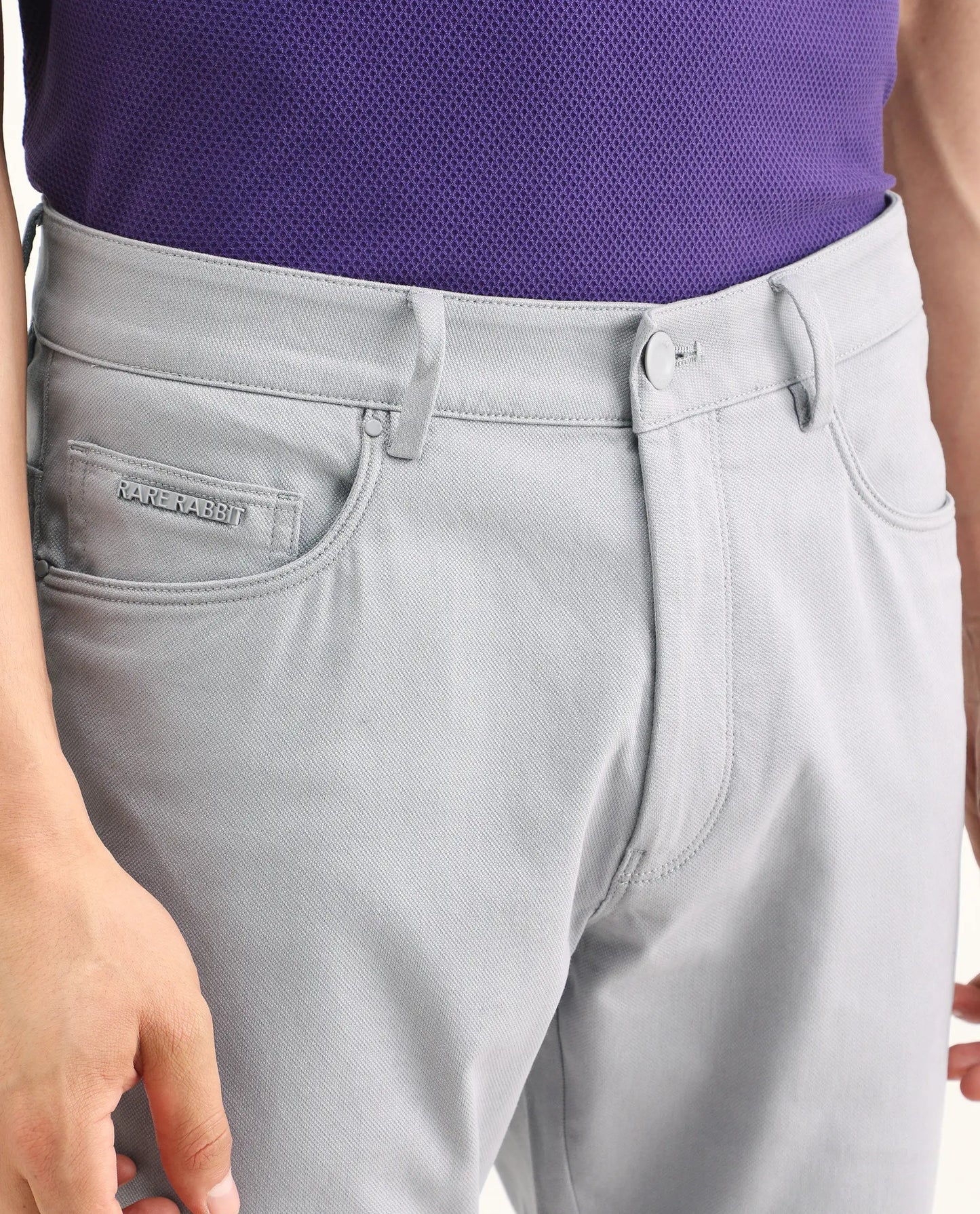 Rare Rabbit Men's Spoke-Ss26 Purple Cotton Blend Fabric Regular Fit Plain Trouser | Rare Rabbit at Broadway