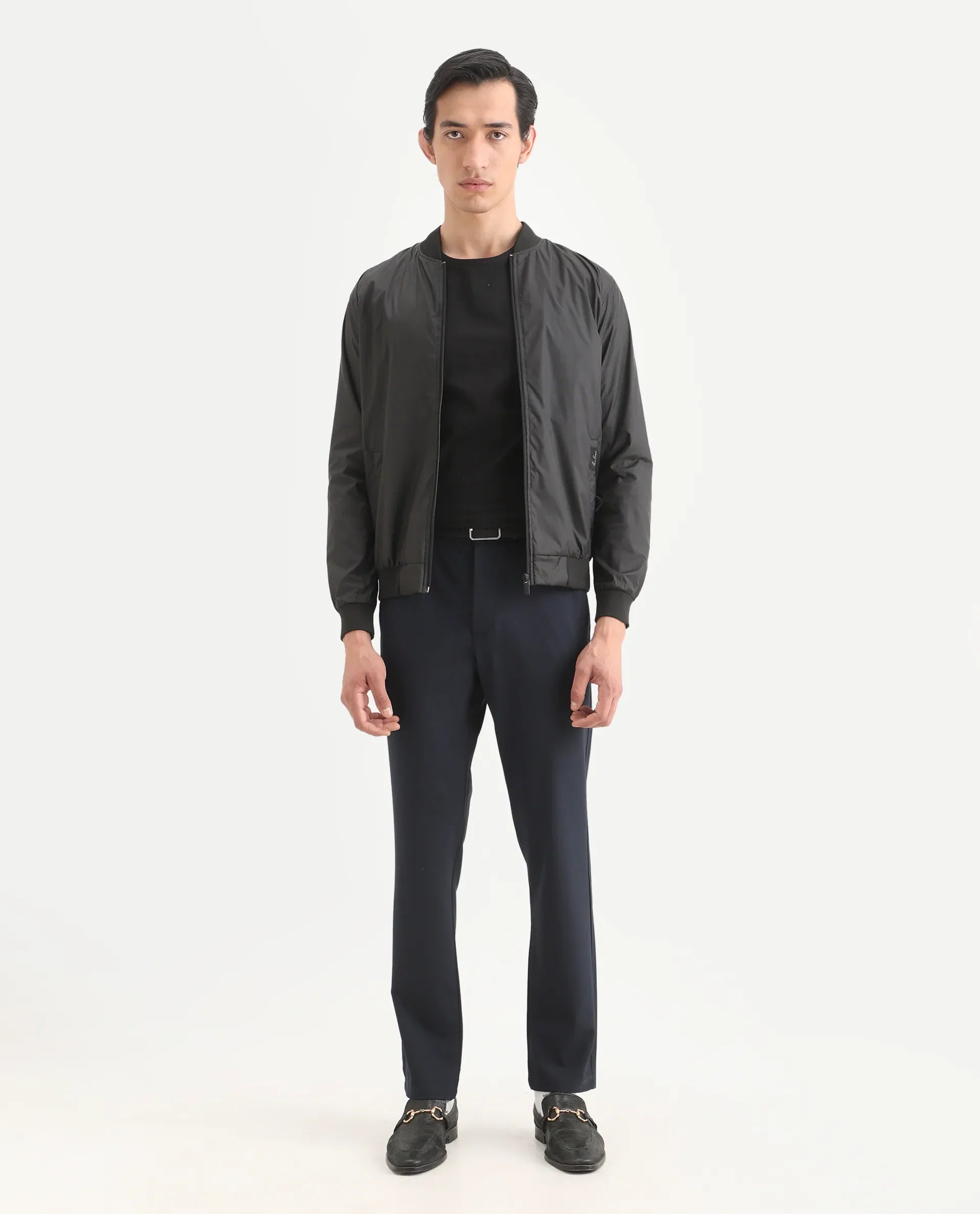 Rare Rabbit Men's Travel-Ss26 Navy Polyester Fabric Button And Zip Closure Closure Plain Trouser | Rare Rabbit at Broadway