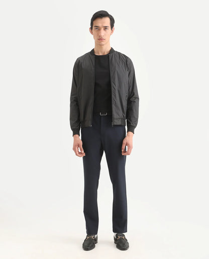 Rare Rabbit Men's Travel-Ss26 Navy Polyester Fabric Button And Zip Closure Closure Plain Trouser | Rare Rabbit at Broadway
