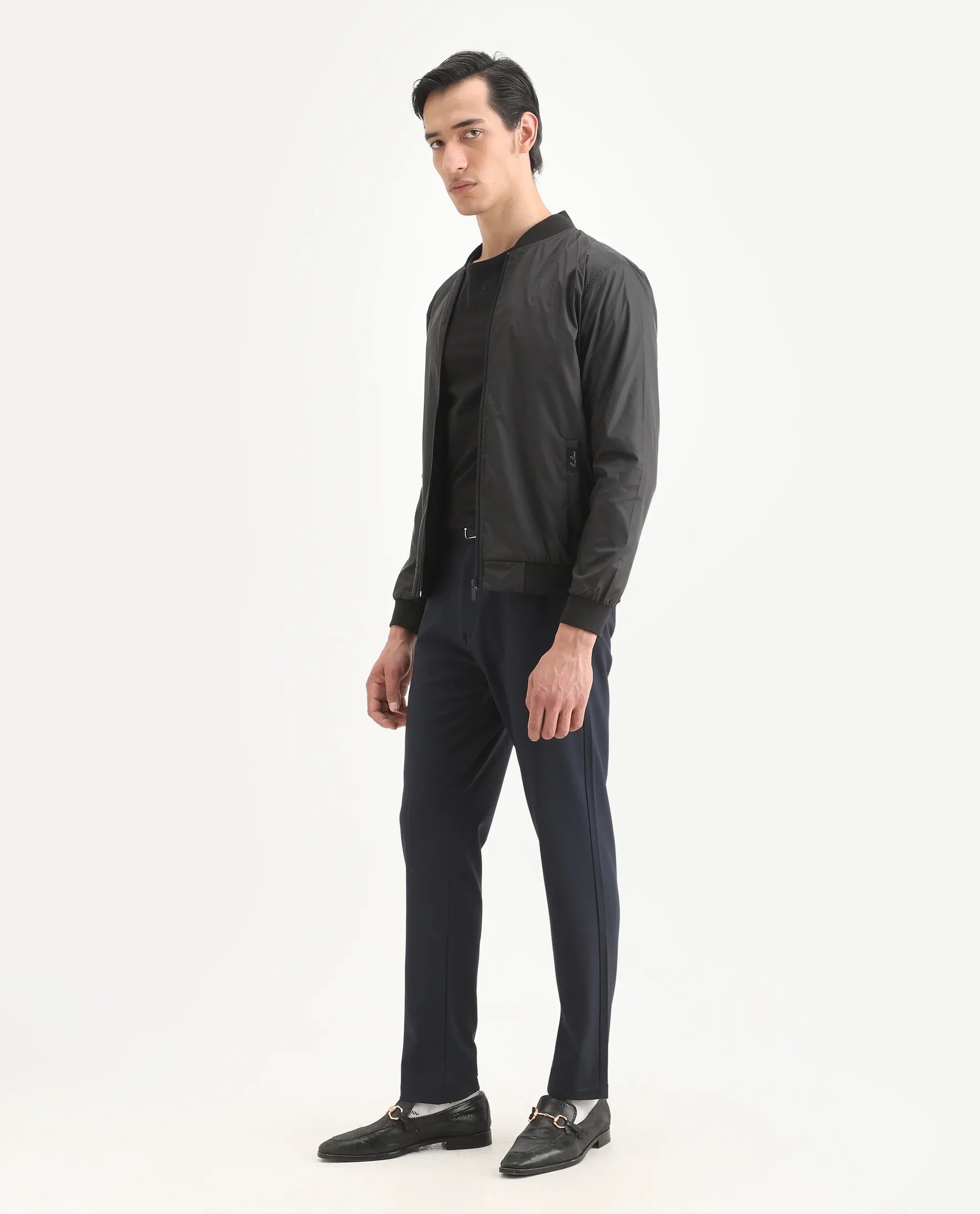 Rare Rabbit Men's Travel-Ss26 Navy Polyester Fabric Button And Zip Closure Closure Plain Trouser | Rare Rabbit at Broadway