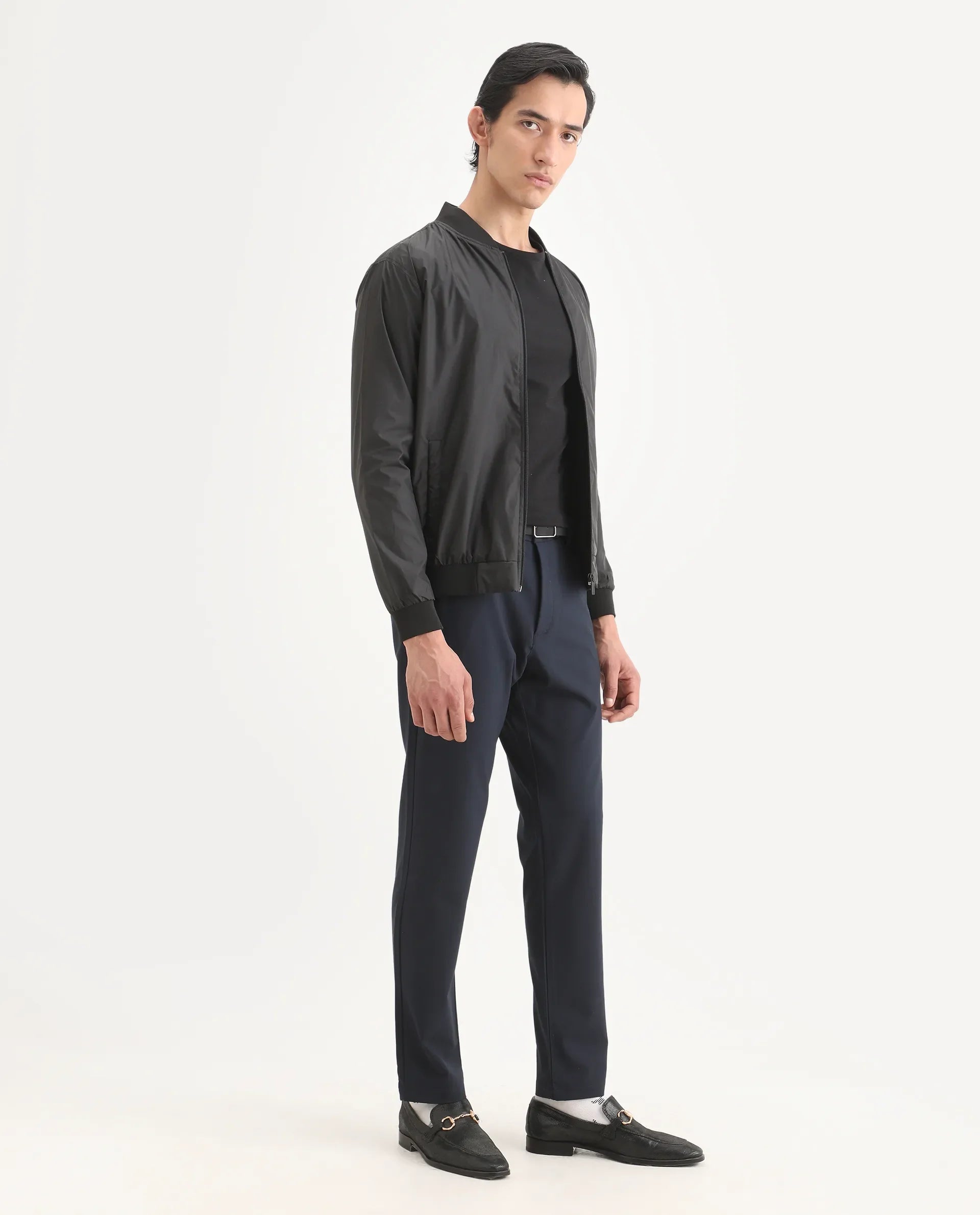 Rare Rabbit Men's Travel-Ss26 Navy Polyester Fabric Button And Zip Closure Closure Plain Trouser | Rare Rabbit at Broadway