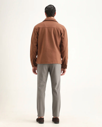 Rare Rabbit Men's Travel-Ss26 Dark Beige Polyester Fabric Button And Zip Closure Closure Plain Trouser | Rare Rabbit at Broadway