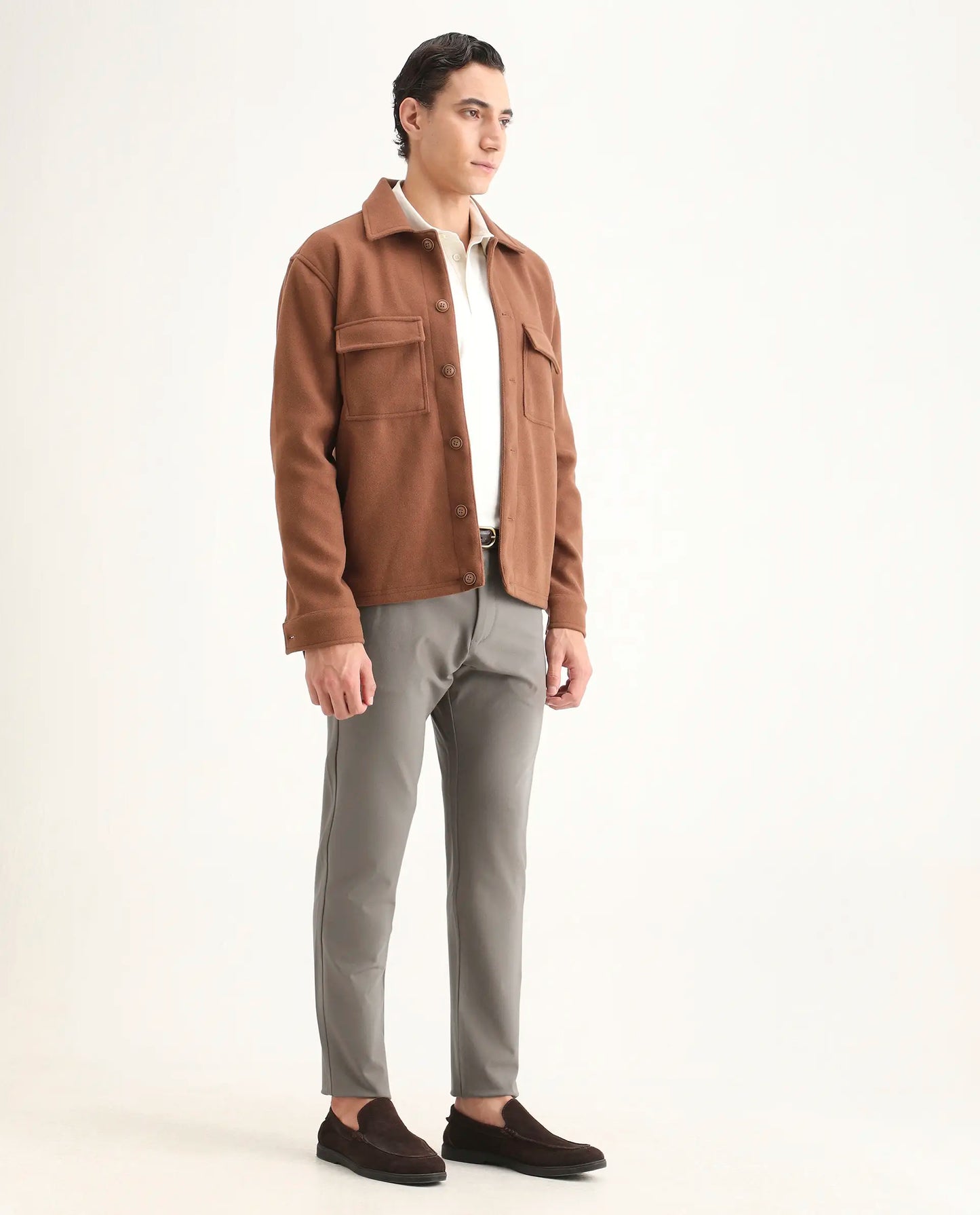 Rare Rabbit Men's Travel-Ss26 Dark Beige Polyester Fabric Button And Zip Closure Closure Plain Trouser | Rare Rabbit at Broadway