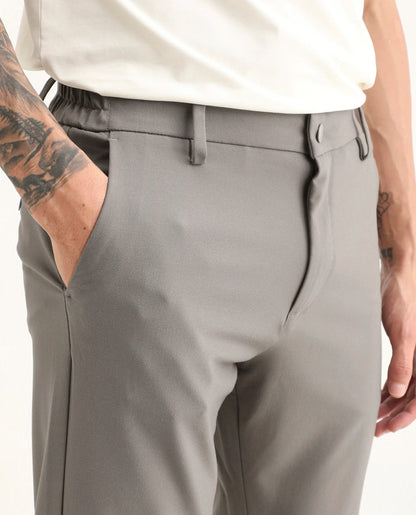 Rare Rabbit Men's Travel-Ss26 Dark Beige Polyester Fabric Button And Zip Closure Closure Plain Trouser | Rare Rabbit at Broadway