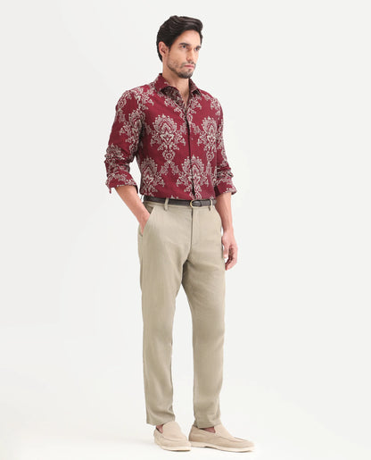 Rare Rabbit Men's Jomo-Ss26 Khaki Linen Blend Fabric Regular Fit Plain Trouser | Rare Rabbit at Broadway