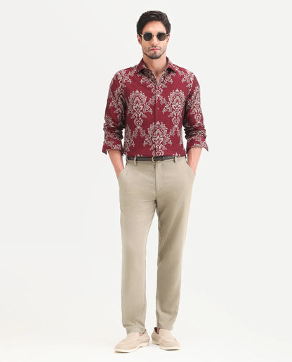 Rare Rabbit Men's Jomo-Ss26 Khaki Linen Blend Fabric Regular Fit Plain Trouser | Rare Rabbit at Broadway