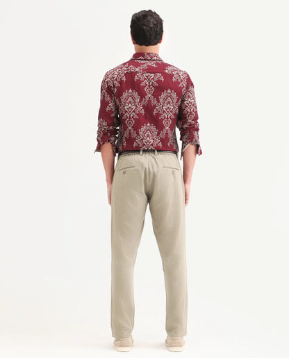 Rare Rabbit Men's Jomo-Ss26 Khaki Linen Blend Fabric Regular Fit Plain Trouser | Rare Rabbit at Broadway