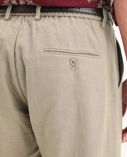 Rare Rabbit Men's Jomo-Ss26 Khaki Linen Blend Fabric Regular Fit Plain Trouser | Rare Rabbit at Broadway