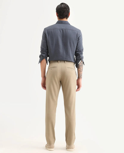 Rare Rabbit Men's Driver-Ss26 Khaki Polyester Blend Fabric Regular Fit Plain Trouser | Rare Rabbit at Broadway