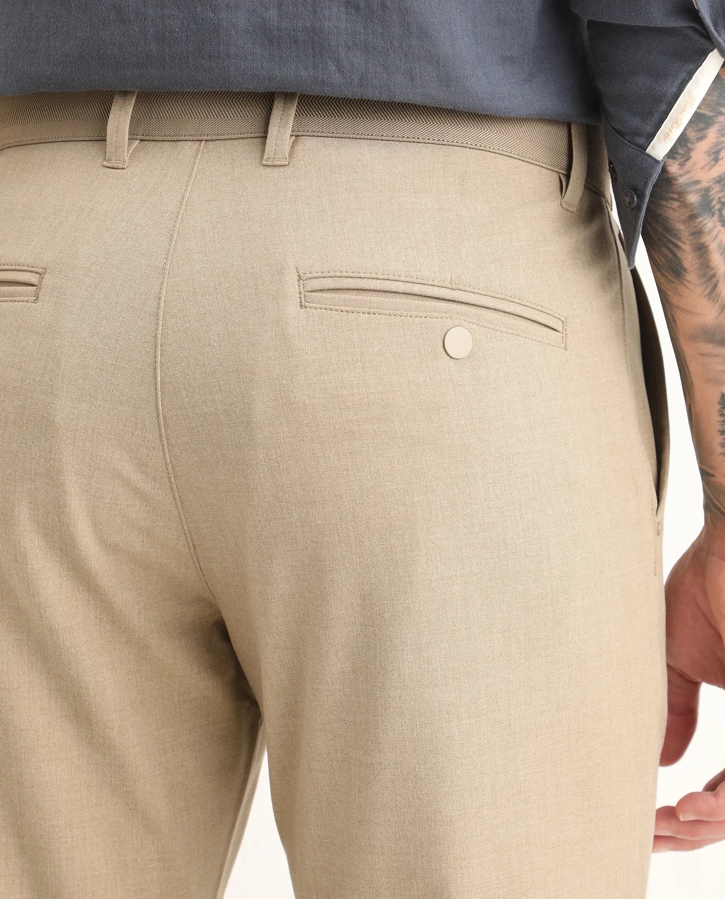 Rare Rabbit Men's Driver-Ss26 Khaki Polyester Blend Fabric Regular Fit Plain Trouser | Rare Rabbit at Broadway