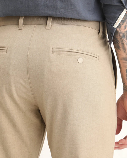 Rare Rabbit Men's Driver-Ss26 Khaki Polyester Blend Fabric Regular Fit Plain Trouser | Rare Rabbit at Broadway