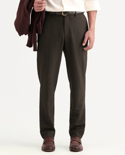 Rare Rabbit Men's Austi-Ss26 Dark Olive Polyester Blend Fabric Regular Fit Plain Trouser | Rare Rabbit at Broadway