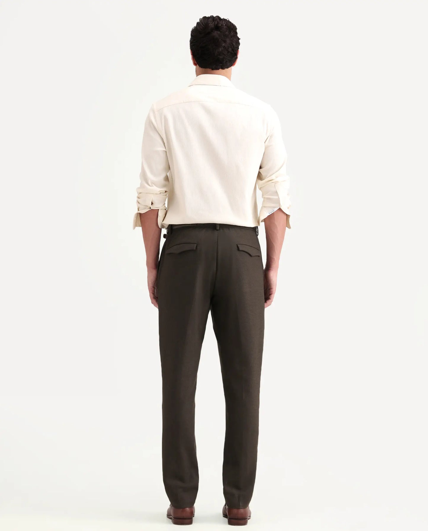 Rare Rabbit Men's Austi-Ss26 Dark Olive Polyester Blend Fabric Regular Fit Plain Trouser | Rare Rabbit at Broadway