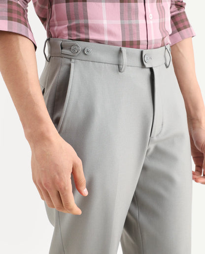 Rare Rabbit Men's Austi-Ss26 Grey Polyester Blend Fabric Regular Fit Plain Trouser | Rare Rabbit at Broadway