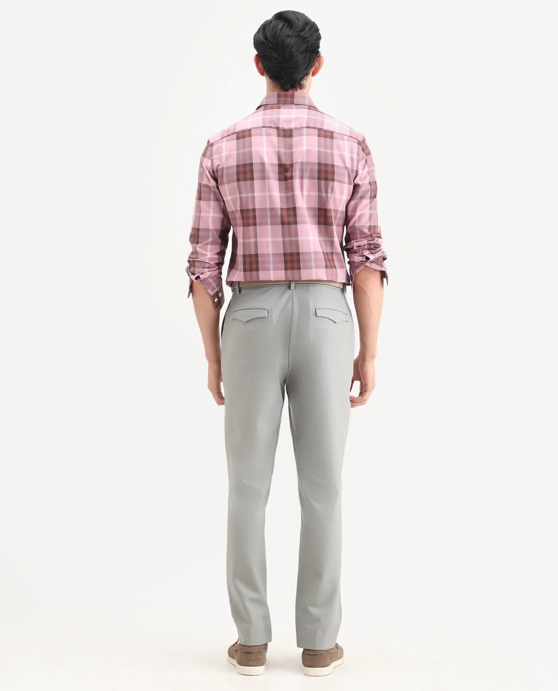 Rare Rabbit Men's Austi-Ss26 Grey Polyester Blend Fabric Regular Fit Plain Trouser | Rare Rabbit at Broadway