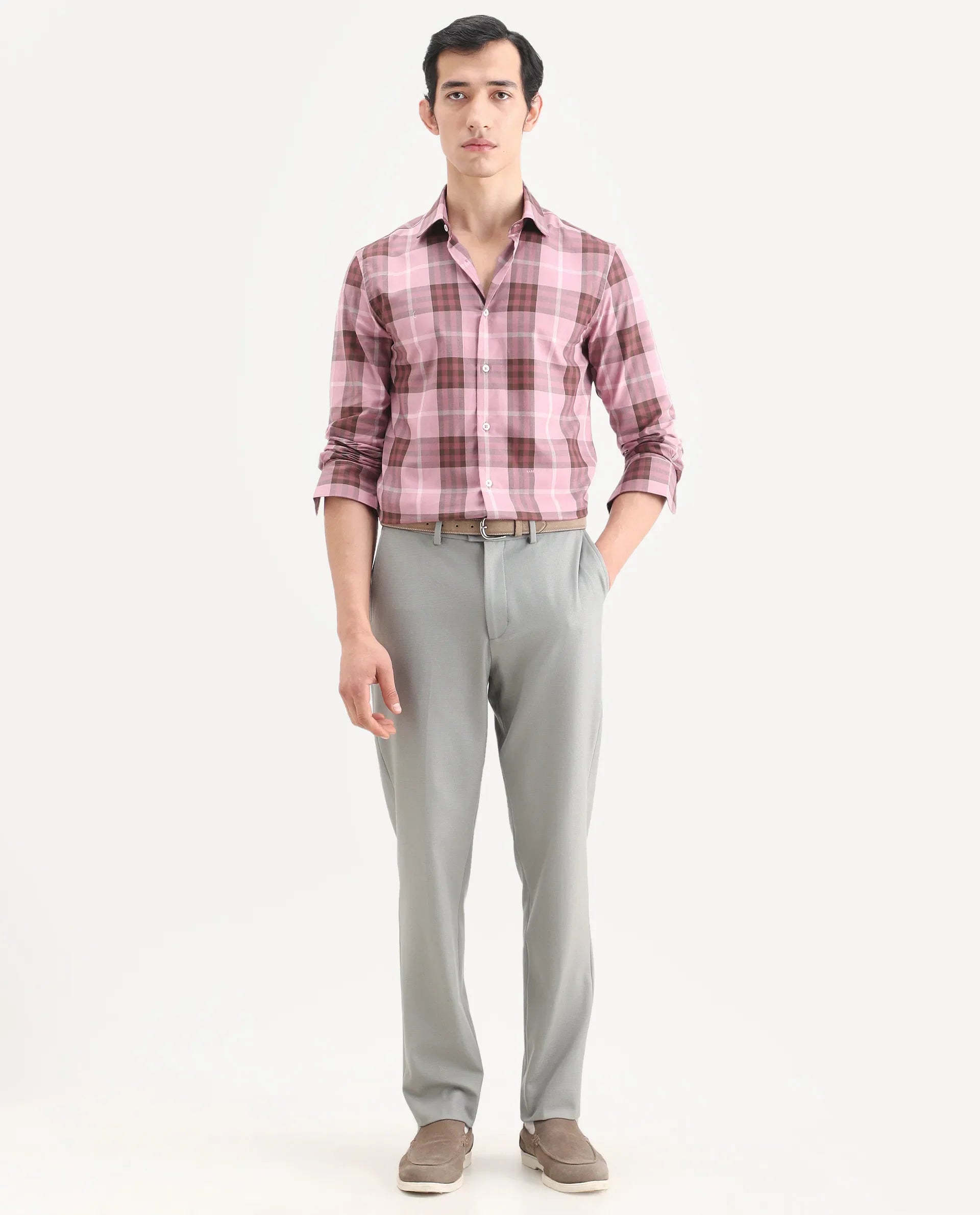 Rare Rabbit Men's Austi-Ss26 Grey Polyester Blend Fabric Regular Fit Plain Trouser | Rare Rabbit at Broadway
