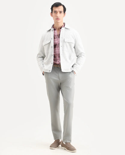 Rare Rabbit Men's Austi-Ss26 Grey Polyester Blend Fabric Regular Fit Plain Trouser | Rare Rabbit at Broadway