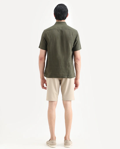 Rare Rabbit Men's Drivo-Ss26 Light Khaki Polyester Blend Fabric Regular Fit Plain Shorts | Rare Rabbit at Broadway