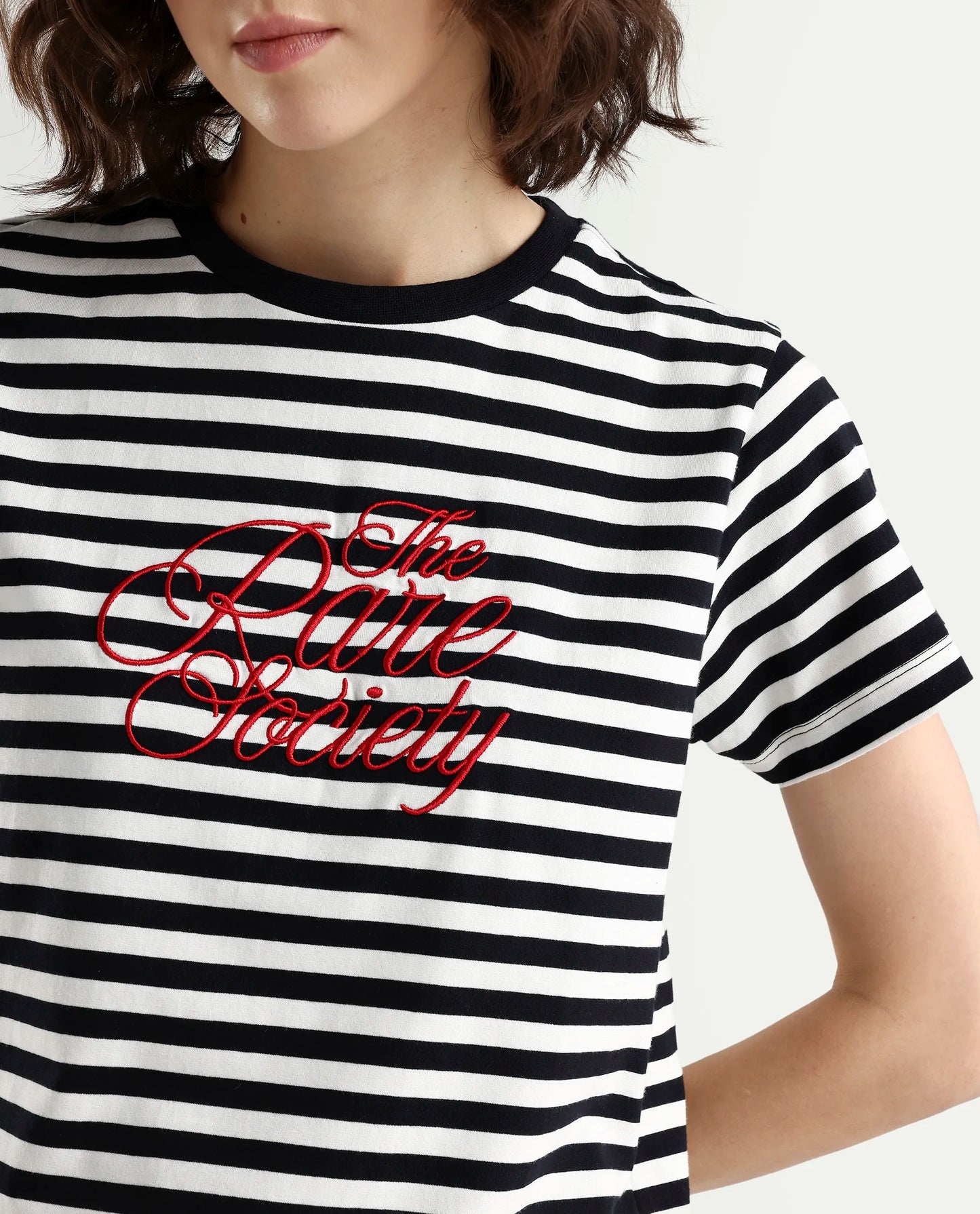 Rareism Women's Zire Black Cotton Blend Half Sleeve Regular Fit Typography Print T-Shirt