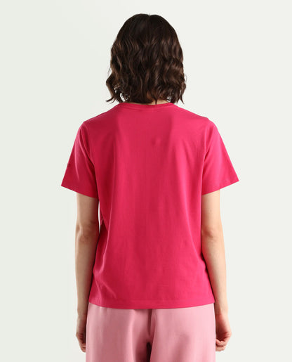 Rareism Women's Zin Dark Pink Cotton Blend Half Sleeve Relaxed Fit Plain T-Shirt